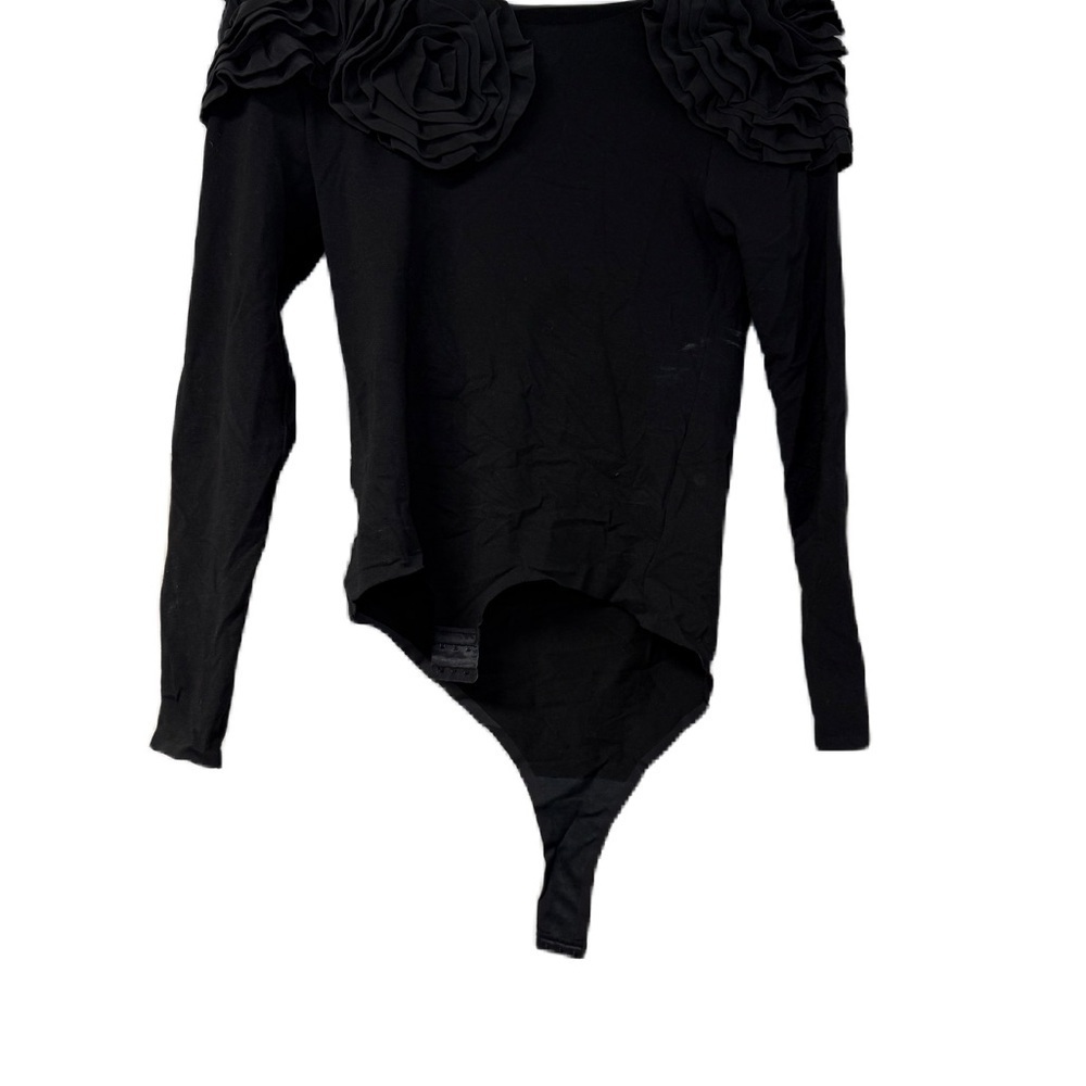 Black Asymmetrical Ruffled Bodysuit - Picture 3 of 5